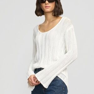 Modern Citizen White Ribbed Leah Sweater Long Sleeve Scoop Large
